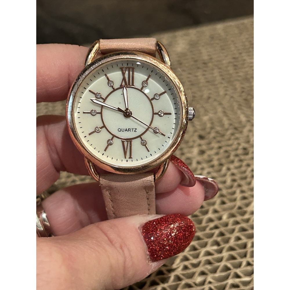Accutime‎ Women's Quartz Watch Rose Gold Case Pink Band- Working